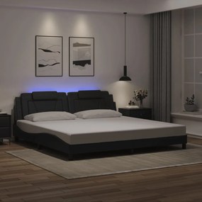 vidaXL Πλαίσιο Κρεβατιού με LED Μαύρο 200x200 εκ. Συνθετικό Δέρμα