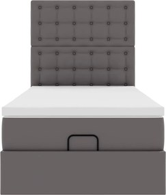VidaXL Οθωμανικό κρεβάτι με στρώμα & LEDs Grey 90x190cm Faux Leather