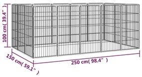 Κλουβί Σκύλου 16 Πάνελ Μαύρο 50x100 εκ. Ατσάλι με Βαφή Πούδρας - Μαύρο