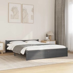 vidaXL Πλαίσιο Κρεβατιού Γκρι 135 x 190 εκ από Ξύλο Πεύκου Double