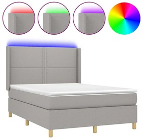 vidaXL Κρεβάτι Boxspring με Στρώμα & LED Αν.Γκρι 140x200εκ. Υφασμάτινο