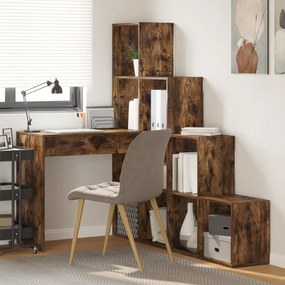 vidaXL Γωνιακό γραφείο με ράφι Καπνιστή δρυς 101.5 x 149.5 x 149.5 εκ.