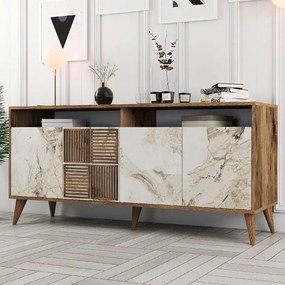Megapap Μπουφές Milan Καρυδί - Λευκό Εφέ Μαρμάρου 180x35x78,6εκ.