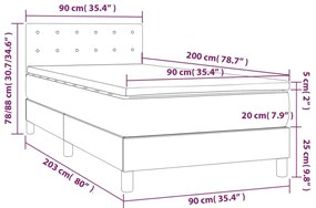 vidaXL Κρεβάτι Boxspring με Στρώμα Σκούρο Γκρι 90x200 εκ. Υφασμάτινο