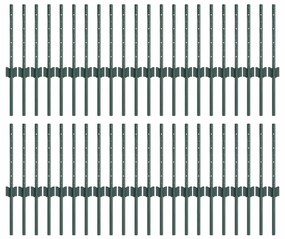 vidaXL Ασημένιοι Πόλοι Φράχτη 44 pcs Πράσινο Ατσάλι