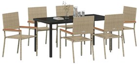 vidaXL Σέτ φαγητού για κήπο 7 pcs Μπεζ Πολυ ράταν
