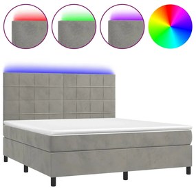 Κρεβάτι Boxspring με Στρώμα &amp; LED Αν.Γκρι 180x200 εκ. Βελούδινο - Γκρι