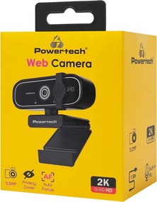POWERTECH web camera PT-1427, 5MP, 2K QHD, αυτόματη εστίαση, 1.5m, μαύρη
