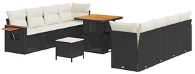 vidaXL Σετ Καναπέ Κήπου με μαξιλάρι 11 pcs Μαύρο Πολυ ράταν