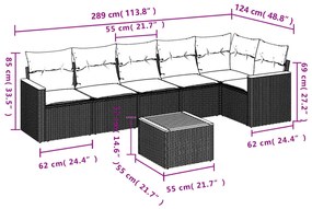 vidaXL Καναπές Σετ 7 Τεμαχίων Μαύρο Συνθετικό Ρατάν με Μαξιλάρια