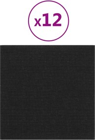 VidaXL Κεφαλάρι Τοίχου 12 τμχ. 30 x 30 cm Μαύρο ύφασμα