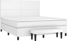 vidaXL Κρεβάτι Boxspring με Στρώμα Λευκό 180x200 εκ. Συνθετικό Δέρμα