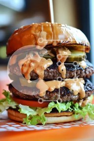 Intra Συλλεκτικό Ξύλινο Παζλ Plywood  4mm - Ένα πανύψηλο burger με τρία μπιφτέκια και γαρνιτούρες Σε Ξύλινο Κουτί - Διαστάσεις: 10x10 cm – 25 κομμάτια