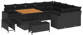 Σετ Καναπέ Κήπου με μαξιλάρι 13 pcs Μαύρο συνθετικό ρατάν