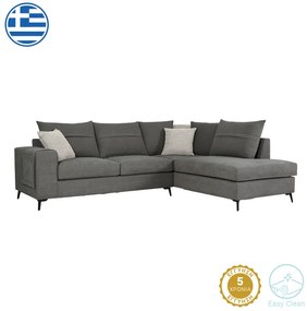 Γωνιακός καναπές αριστερή γωνία Montana pakoworld ποντικί ύφασμα με μαξιλάρια σε απόχρωση ανοιχτό γκρι 275x215x93εκ