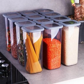 Πλαστικό σετ δοχείων αποθήκευσης Kosova 430KSV1426, 1750 ml, 12 τεμάχια, Γκρι / διαφανές