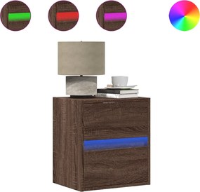 vidaXL Κομοδίνο Επιτοίχιο με Φώτα LED Καφέ Δρυς