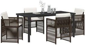 vidaXL Σετ Φαγητού Κήπου 5 τεμαχίων με Μαξιλάρια Καφέ Πολυ-Ράττον