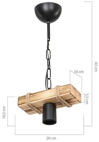 Φωτιστικό οροφής μονόφωτο PWL-1027 pakoworld Ε27 φυσικό-μαύρο 20x10x43εκ (1 τεμάχια)