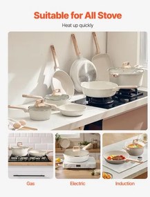 VEVOR 19 Piece Pots and Pans Set Granite Nonstick Kitchen Cookware White