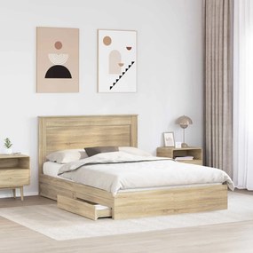vidaXL Κρεβάτι Αποθήκης Δρύς Sonoma 140 x 200 cm Επεξεργασμένο Ξύλο