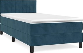 vidaXL Κρεβάτι Boxspring με Στρώμα Σκούρο Μπλε 90x190 εκ. Βελούδινο