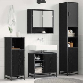 vidaXL Σετ Επίπλων Μπάνιου με ράφι 3 pcs Μαύρη Οξυά Επεξεργασμένο ξύλο