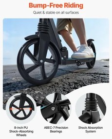 VEVOR Kick Scooter for Kids Ages 8+, Teens &amp; Adults, 2-Wheel Toddler Scooter with Adjustable Height Handlebar, Wide Anti-Slip Deck, Foldable Lightweight for Boys &amp; Girls up to 99.8 kg, Black + Blue