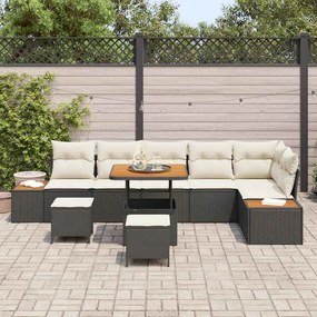 vidaXL Σετ Καναπέ Κήπου με μαξιλάρι 9 pcs Μαύρο Πολυ ράταν