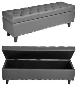 VEVOR Button-Tufted Storage Ottoman Bench PU Leather Bench with Wood Legs Gray