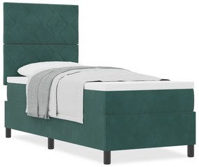 vidaXL Κρεβάτι με Στρώμα Ύψους 80x200 cm Σκούρο Πράσινο Βελούδο