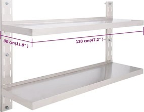 vidaXL Ράφι Τοίχου 2 Επιπέδων 120 x 30 εκ. από Ανοξείδωτο Ατσάλι