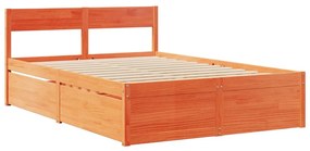 vidaXL Κρεβάτι με Συρτάρια+Στρώμα Καφέ 120x190 εκ. Μασίφ Ξύλο Πεύκου