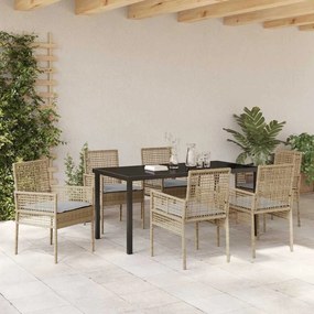 vidaXL Σέτ φαγητού για κήπο με μαξιλάρι 7 pcs Μπεζ Πολυ ράταν