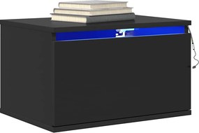 vidaXL Κομοδίνο Επιτοίχιο με Φώτα LED Μαύρο