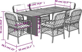 vidaXL Σετ Τραπεζαρίας Κήπου 7 τεμ. Γκρι Συνθ. Ρατάν με Μαξιλάρια