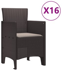 vidaXL Σετ Τραπεζαρίας Κήπου  17 Τεμαχίων με Μαξιλάρια Καφέ Πολυ Ρατάν