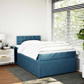 vidaXL Κρεβάτι Boxspring με Στρώμα Μπλε 120x190 εκ. Βελούδινο