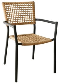 WOODWELL MIRANDA Πολυθρόνα Κήπου Βεράντας, Αλουμίνιο Βαφή Ανθρακί, Wicker Φυσικό 56x60x86cm Ε6721,2