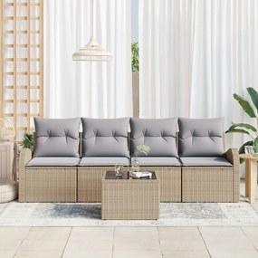 vidaXL σετ 5 κομματιών σαλονιού κήπου με μαξιλάρια μπεζ πολυ ρατάν