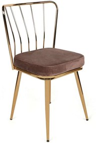 Καρέκλα Yildiz (Σετ 4Τμχ) 974NMB1622 43x42x82cm Brown-Gold Βελούδο, Μέταλλο