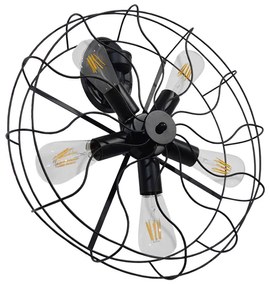 GloboStar FAN 01163 Vintage Industrial Φωτιστικό Τοίχου Απλίκα Πολύφωτο Μαύρο Μεταλλικό Πλέγμα Φ46 x Μ22 x Π46 x Υ46cm