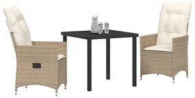 vidaXL Σέτ φαγητού για κήπο με μαξιλάρι 3 pcs Μπεζ Πολυ ράταν