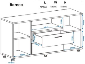 Ξύλινο Έπιπλο Τηλεόρασης BORNEO Ρουστίκ-Λευκό Μ110xΠ32xΥ54,2