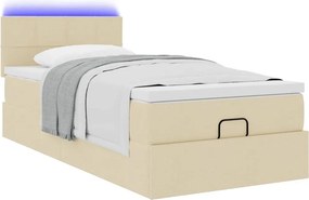vidaXL Οθωμανικό κρεβάτι με στρώμα &amp; LEDs Cream 100x200 cm Ύφασμα