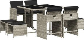vidaXL Σετ Τραπεζαρίας Κήπου 9 τεμ. Αν. Γκρι Συνθ. Ρατάν με Μαξιλάρια
