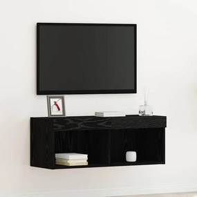 vidaXL Ντουλάπα τοίχου τηλεόρασης με φώτα LED Μαύρη Δρυς 80x30x30 εκ.