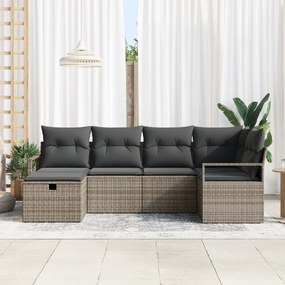 vidaXL Σετ 6 Τεμαχίων Καναπέ Κήπου με Μαξιλάρια Γκρι Πολυ Ρατάν