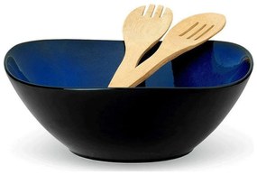 Σαλατιέρα Πορσελάνινη Με Κουτάλες Bamboo (Σετ 3Τμχ) 26.000.935 Black-Blue Cryspo Trio Porcelain,Bamboo