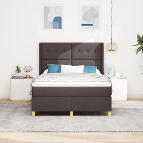vidaXL κρεβάτι Box Spring με στρώμα & LED καφέ σκούρο 140x200 εκ. υφασμάτινο